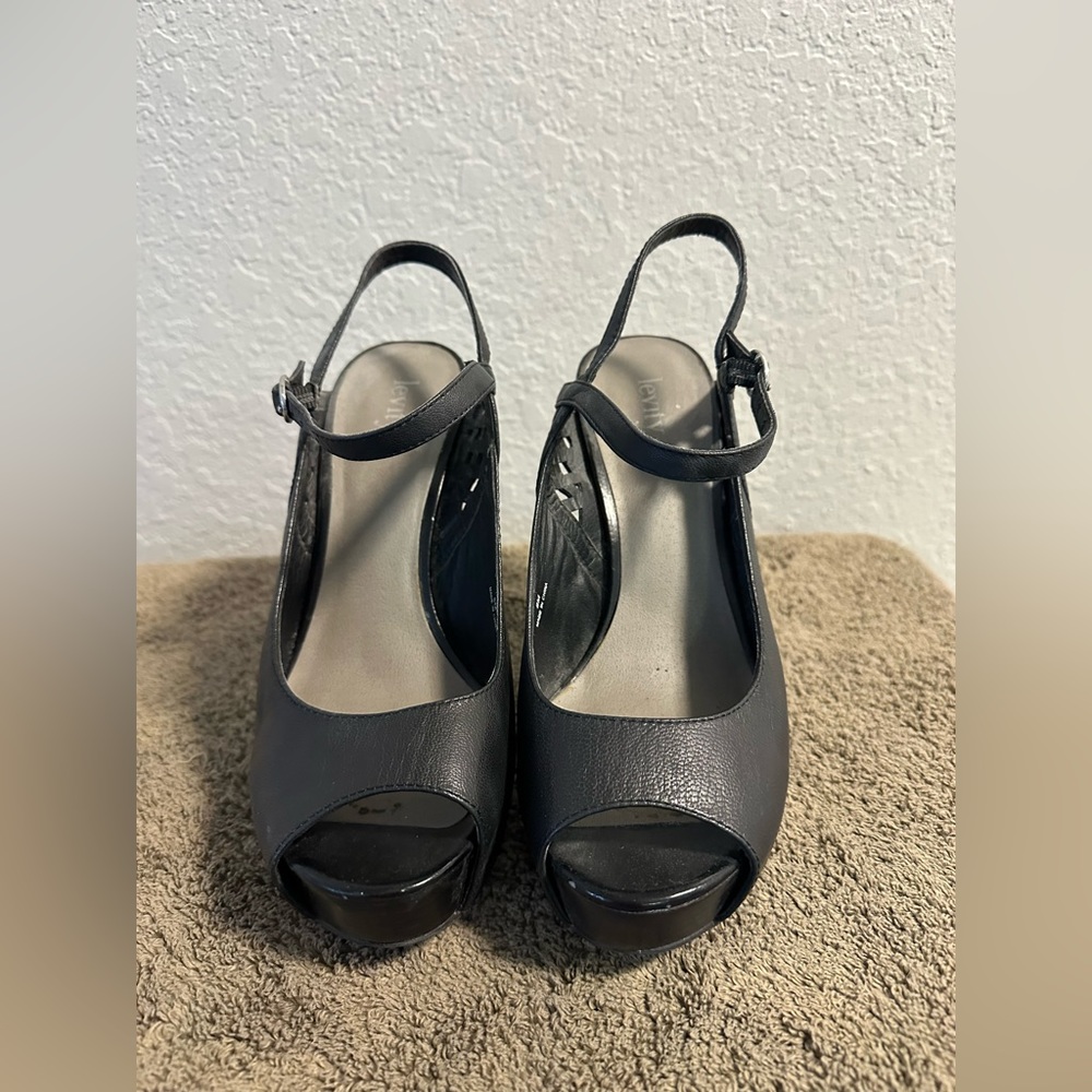 Levity Black Slingback Peep Toe Platform High Heel Shoes Size 8M